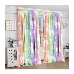 Rainbow Unicorn Curtains for Little Girls Bedroom Cute Unicorn Rainbow 2 panels
